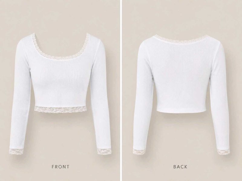 Cute Lace Trim Long Sleeve Crop Top