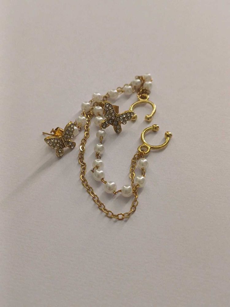 Butterfly &amp; Pearl Ear Cuff Earring