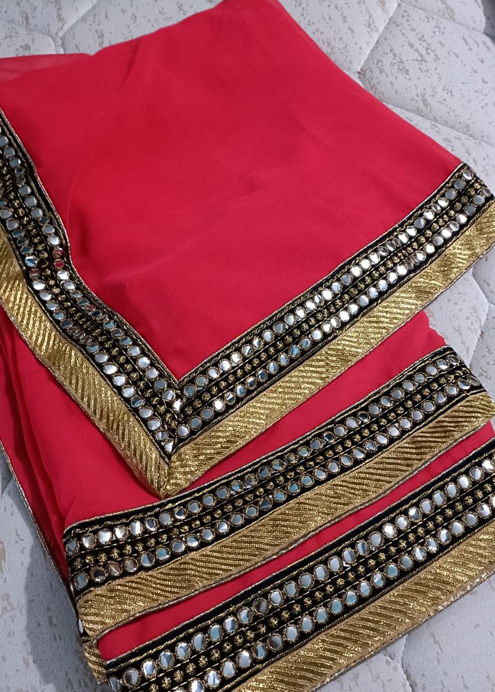 Pink And Gold Toned Sequinned Embroidered Saree