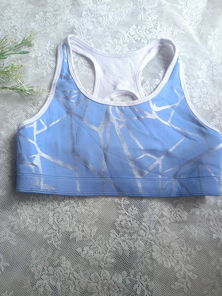 Blue &amp; Silver Patterned Sports Bra