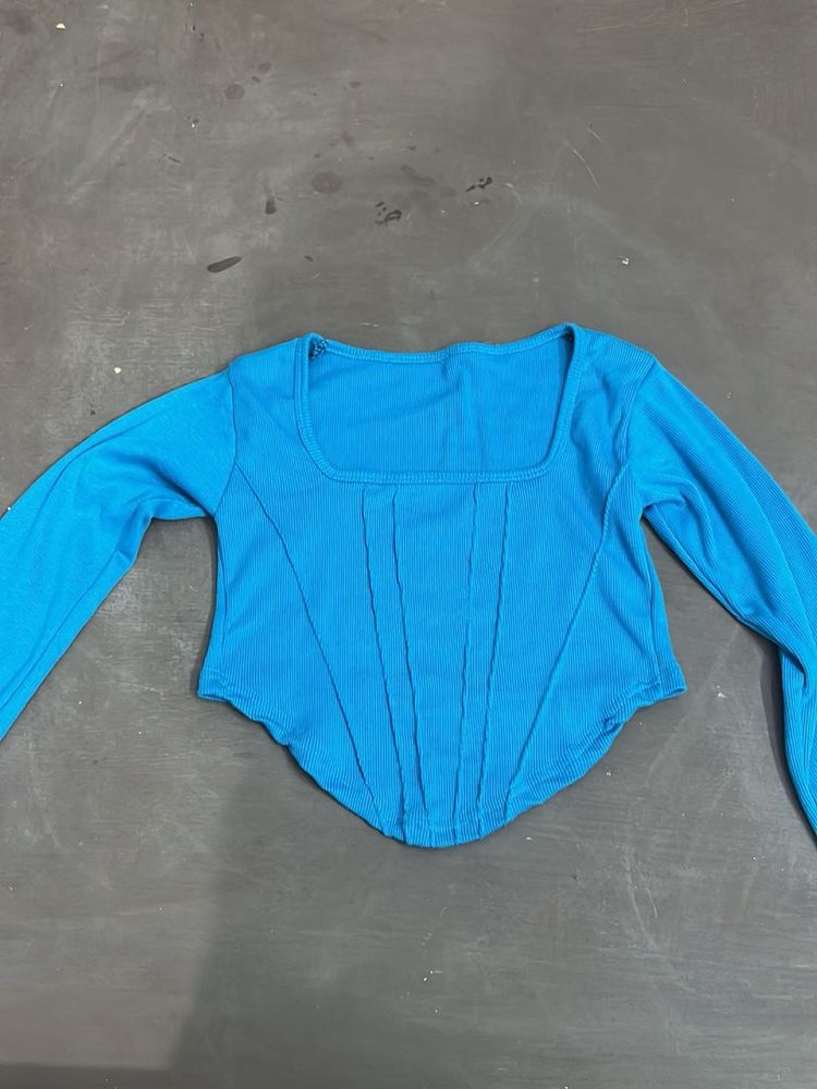 Blue Long Sleeve Corset Top
