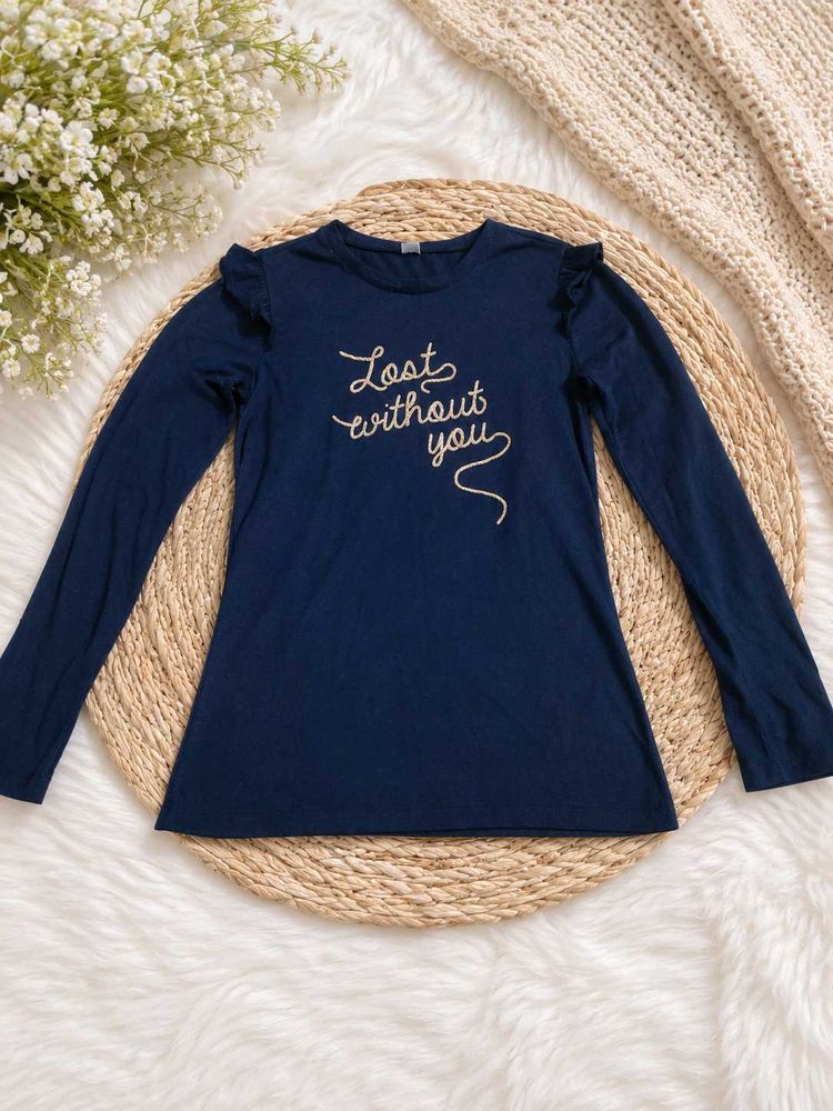 Navy Blue Long Sleeve Top with Ruffles