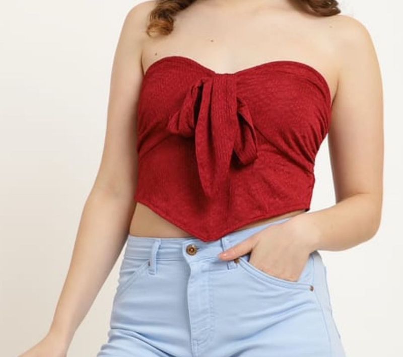 Red Bandeau Bow Crop Top