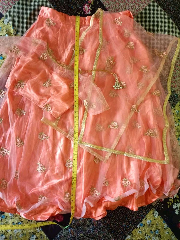 Peach Embroidered Lehenga Choli Set