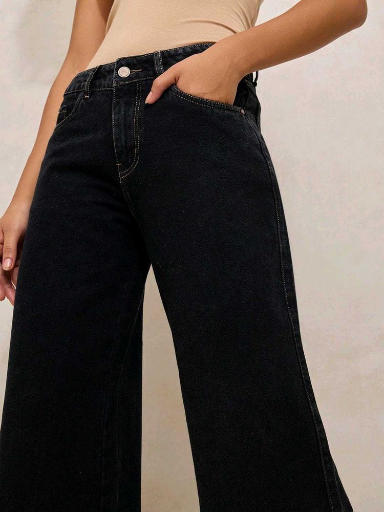 Black Wide Leg Denim Trouser