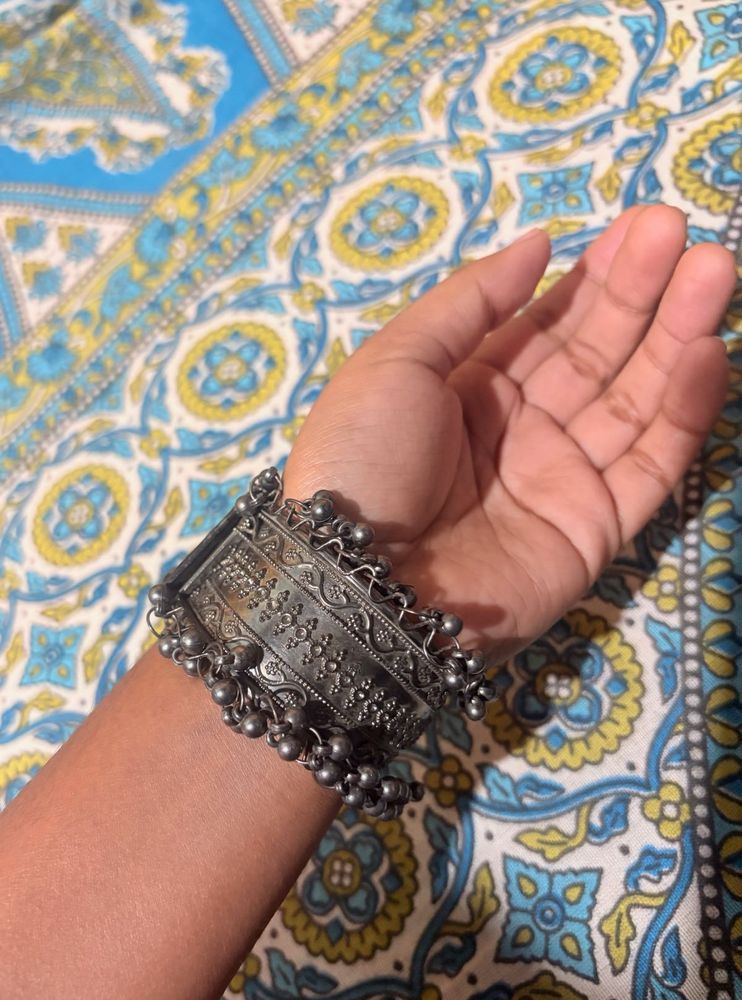 Oxidized Silver kada with ghungroo