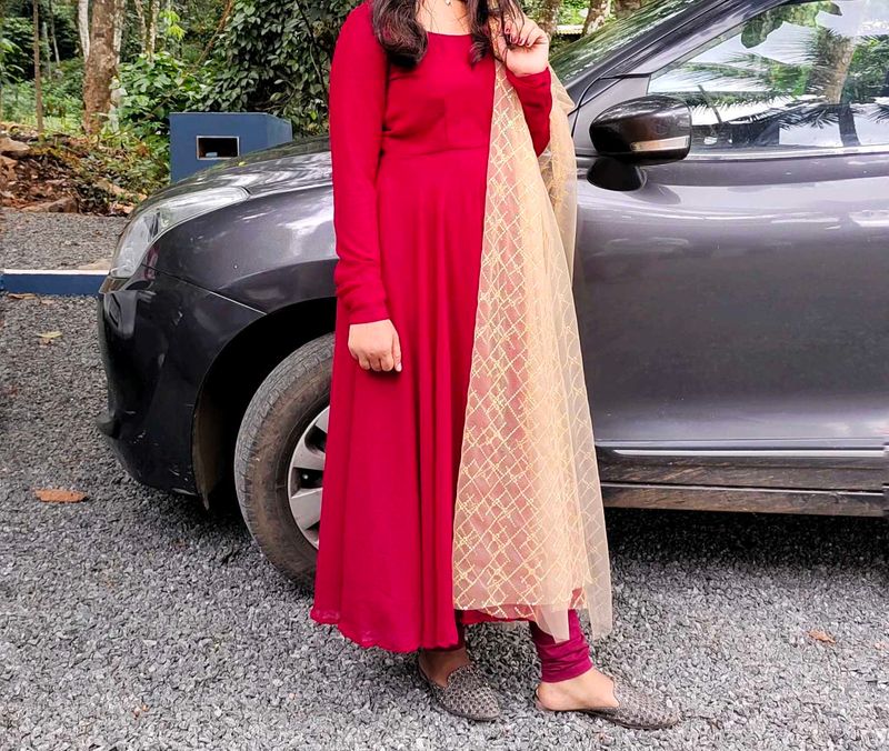 new maroon long sleeve umbrella cut ethnic wear