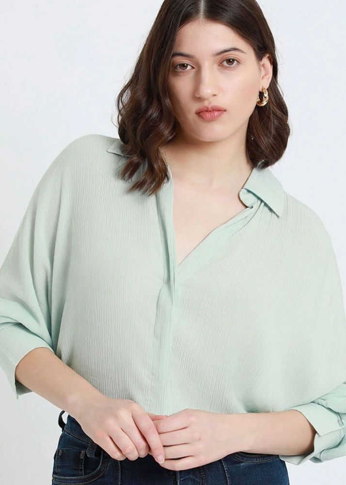 Sea green Collared Button-Up Shirt