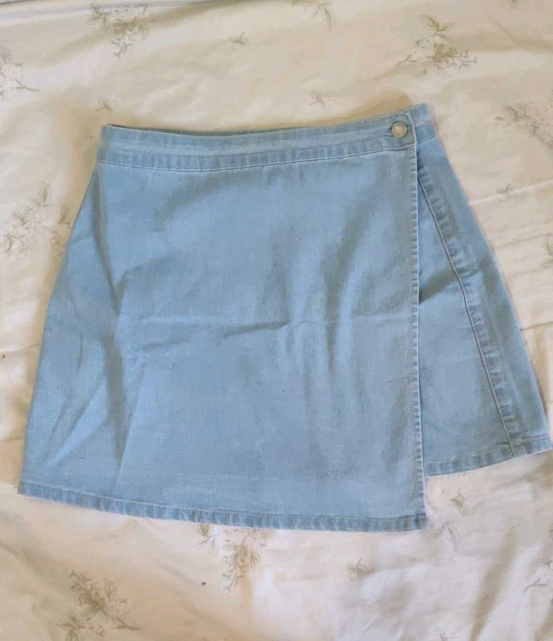 Light Blue Denim Wrap Skirt