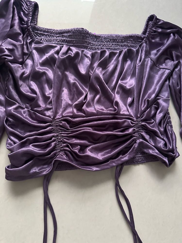 Purple Ruched Square Neck Top