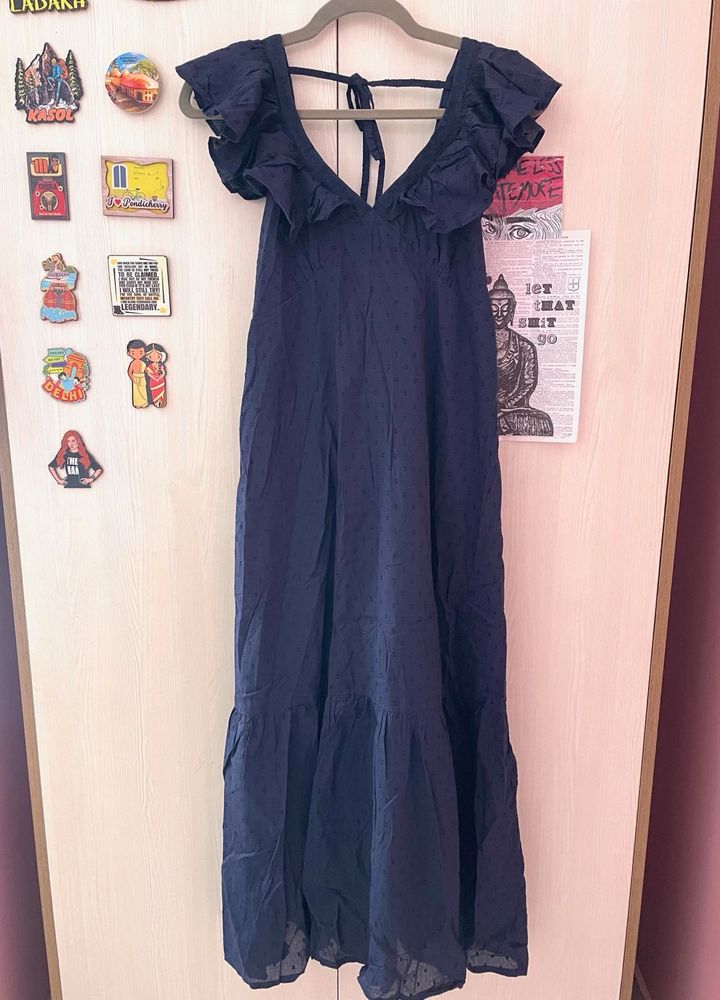 Ritu Kumar Navy Blue Ruffled Midi Dress