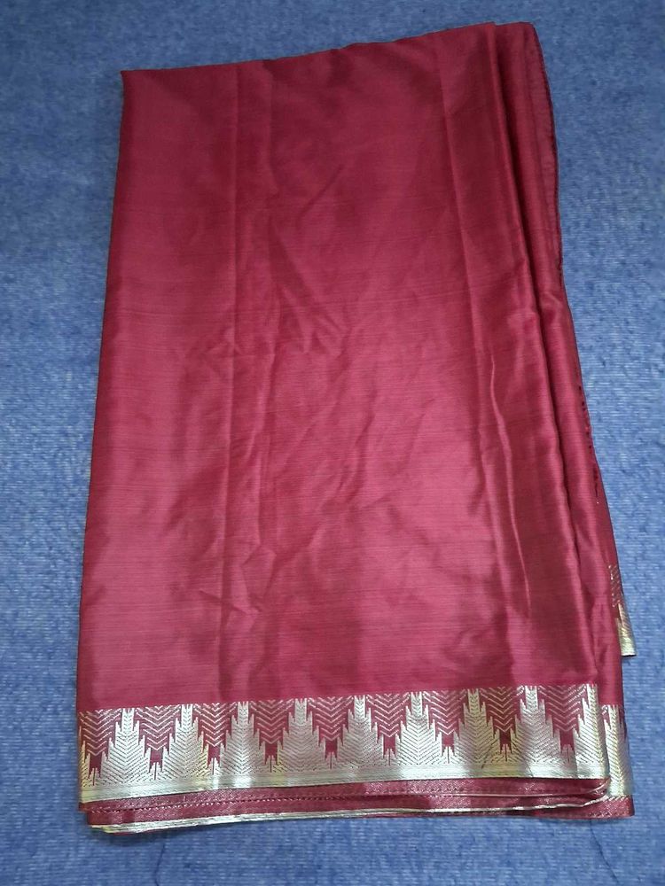 Elegant Maroon Saree with Silver Border