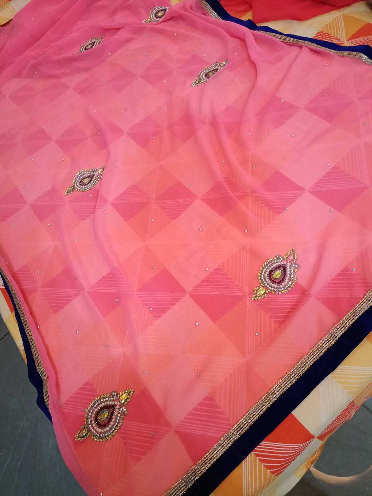 Beautiful Pink Embroidered Saree