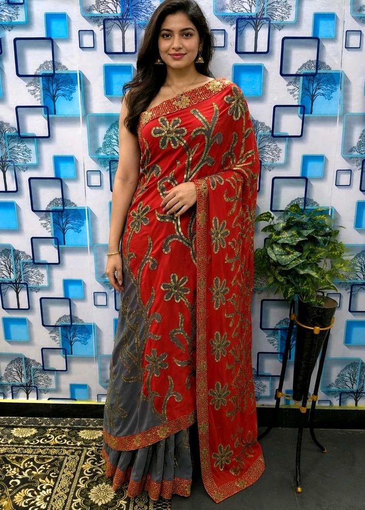 Beautiful Orange Embroidered Saree only