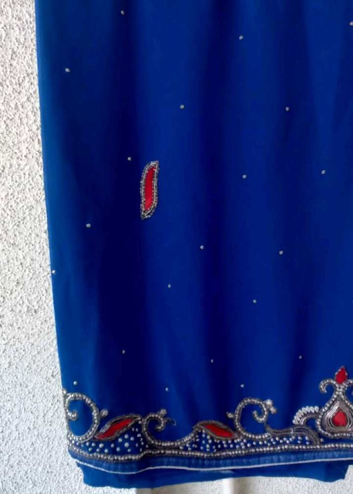 Royal Blue Embellished Saree