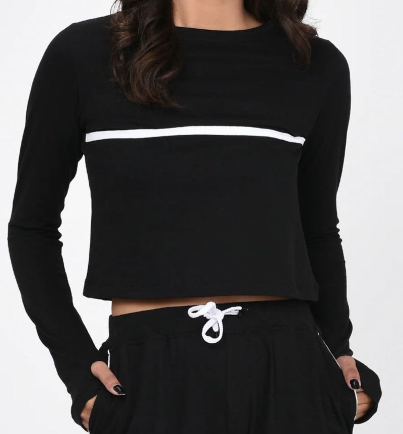 Black Crop Top with White Stripe