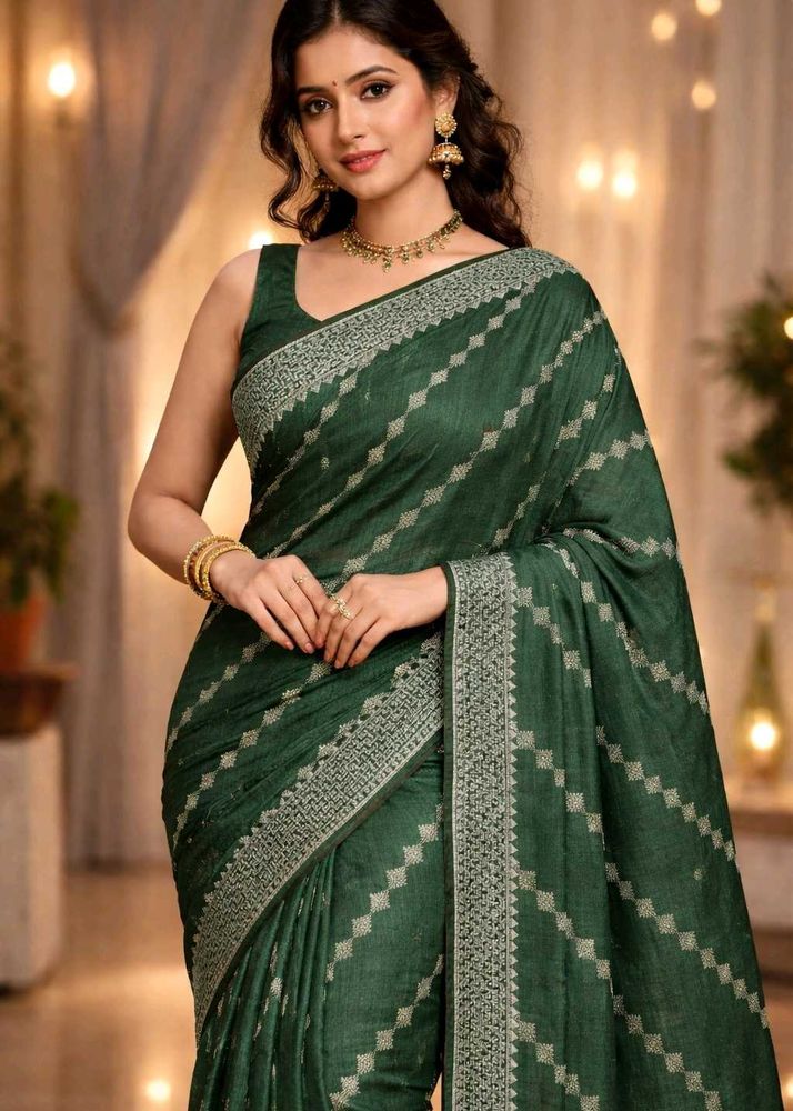 Elegant Green Saree with White Print