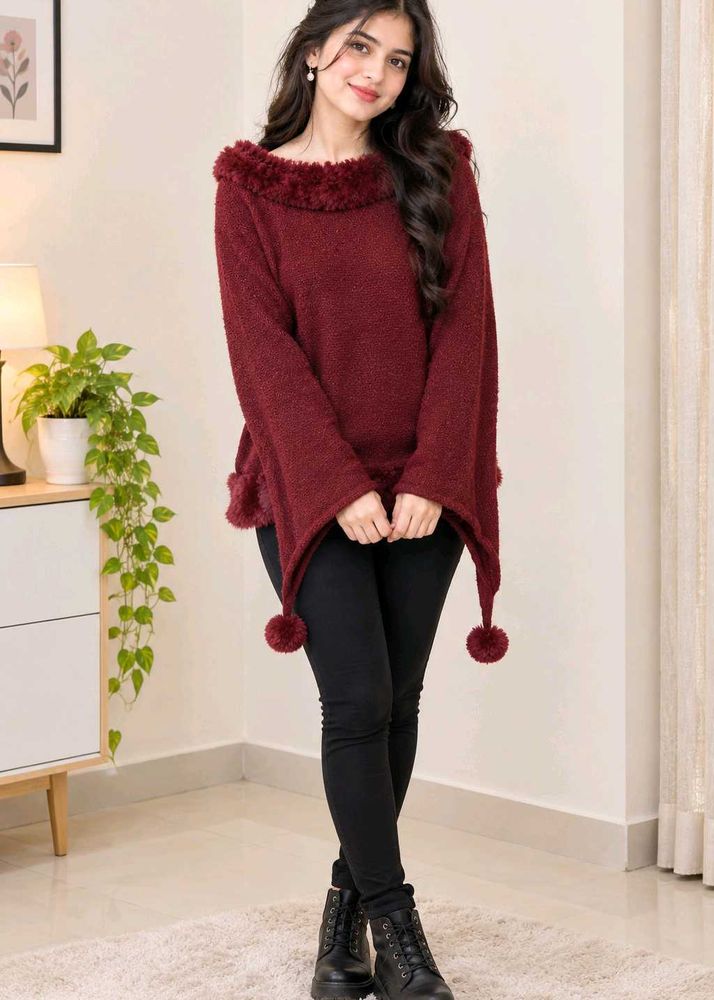 Cozy Maroon poncho sweeter