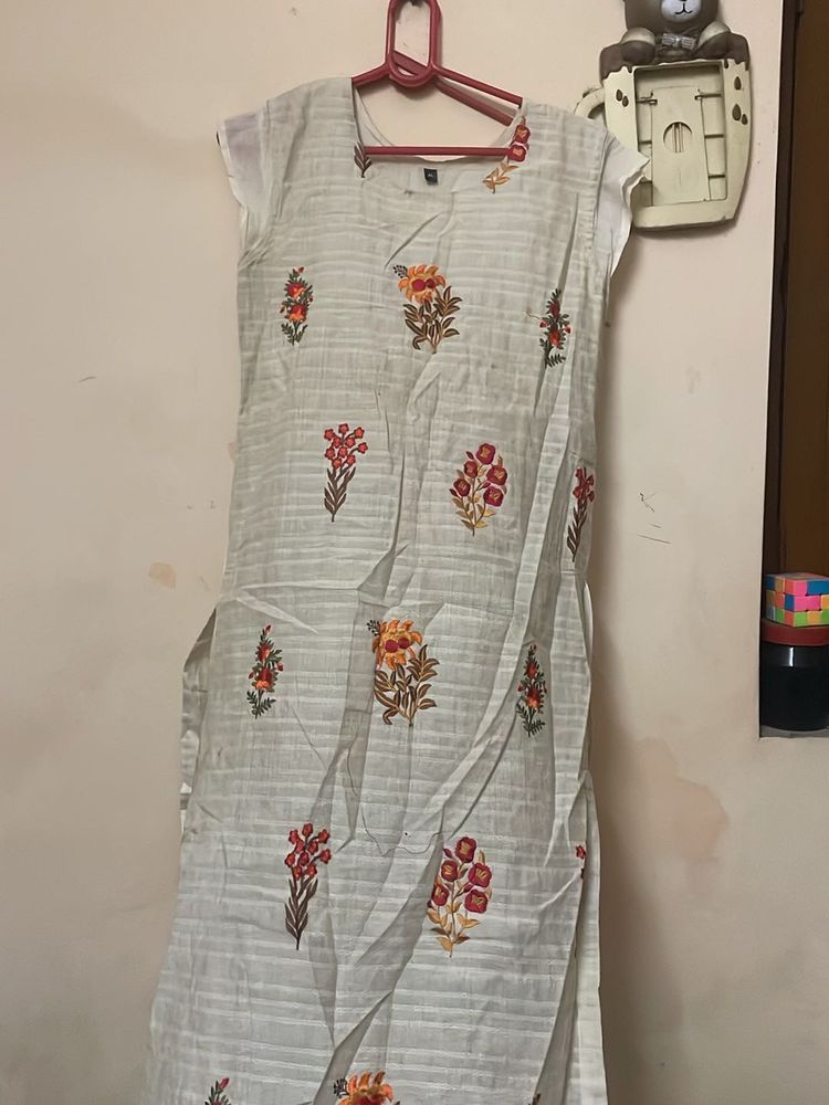 Embroidered Cotton Kurta with layered lehenga