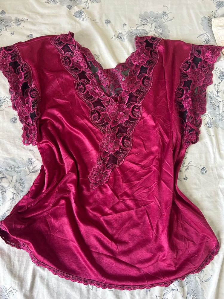 Elegant Satin Nightgown with Lace Trim