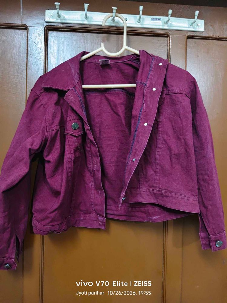 Stylish Maroon Denim Jacket