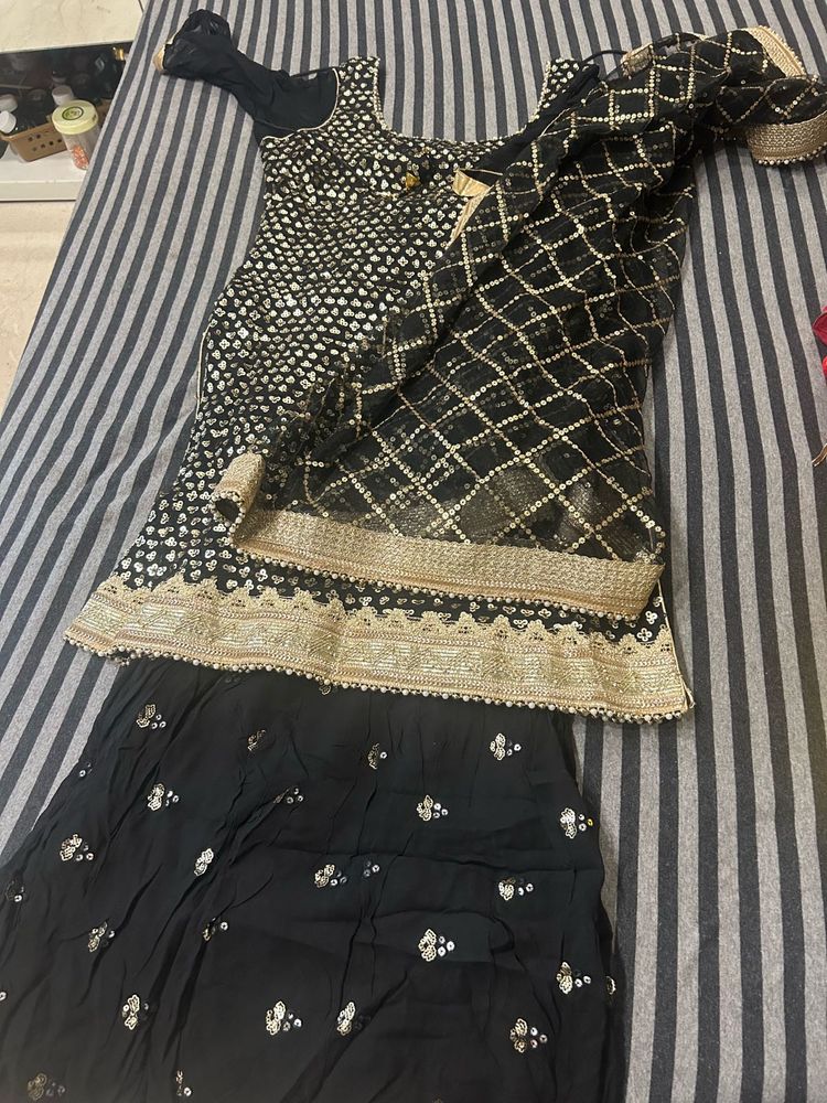 Black &amp; Gold Sharara Kurta Set
