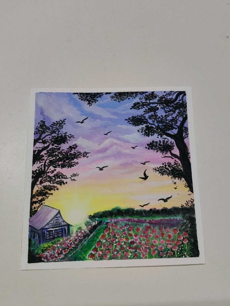 Watercolor Painting - Sunset Landscape