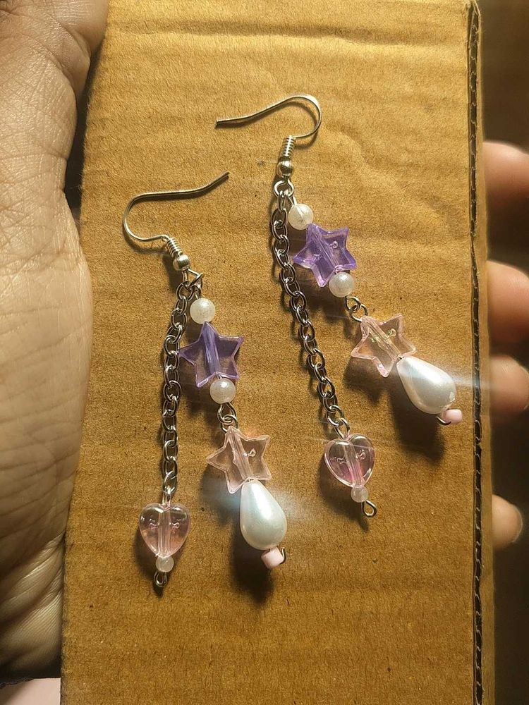 Sparkling Star &amp; Pearl Dangle Earrings