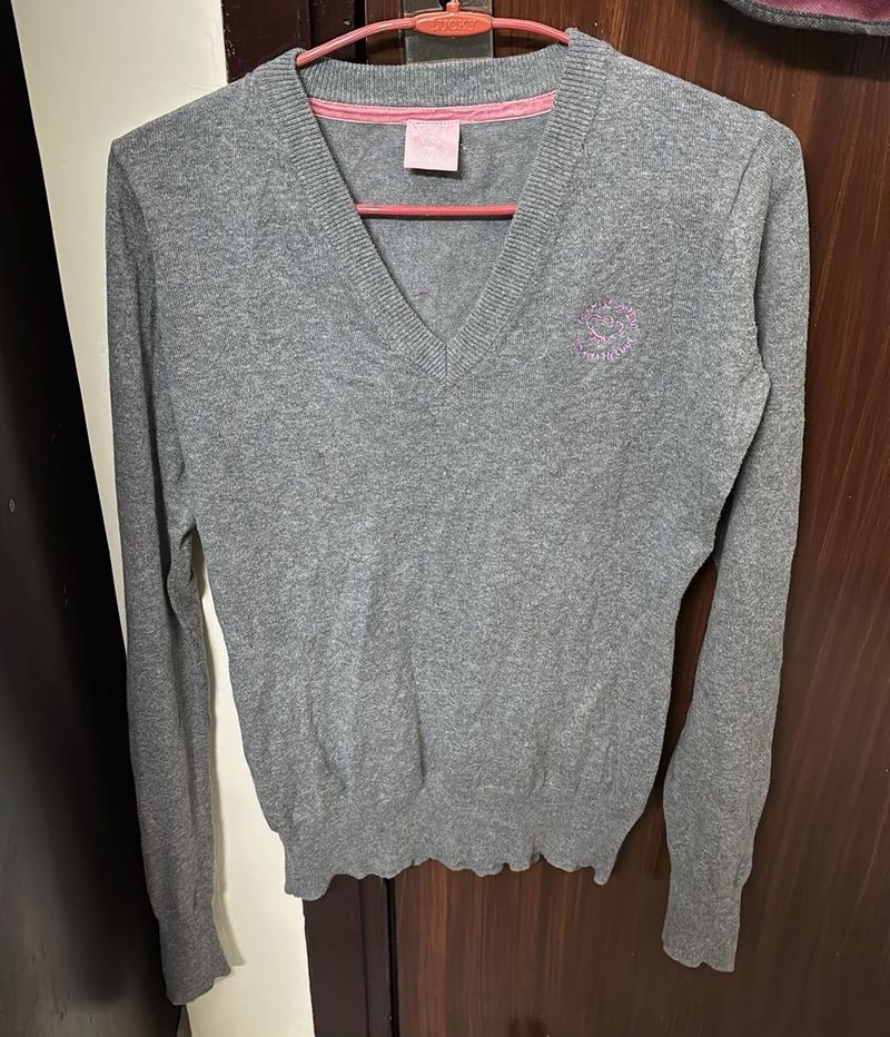 Gray V-Neck Knit Sweater
