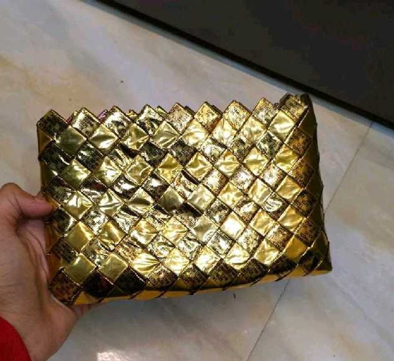Sparkling Gold Woven Clutch Bag