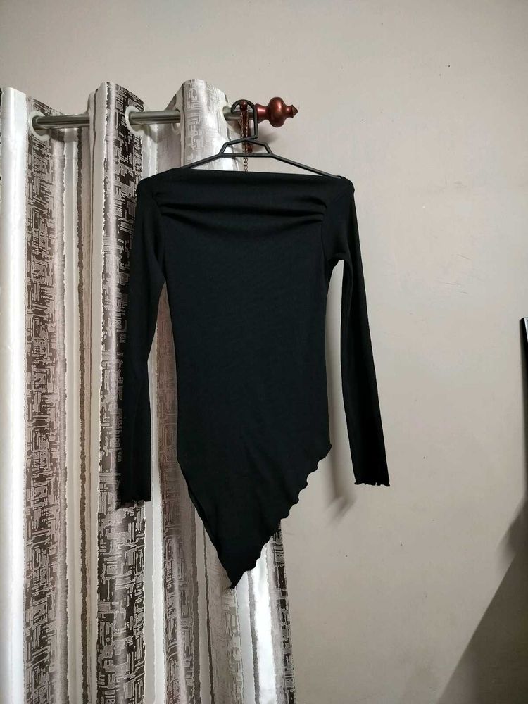 Black Asymmetrical Long Sleeve Top