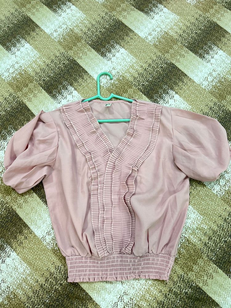 Vintage Pink Puff Sleeve Blouse