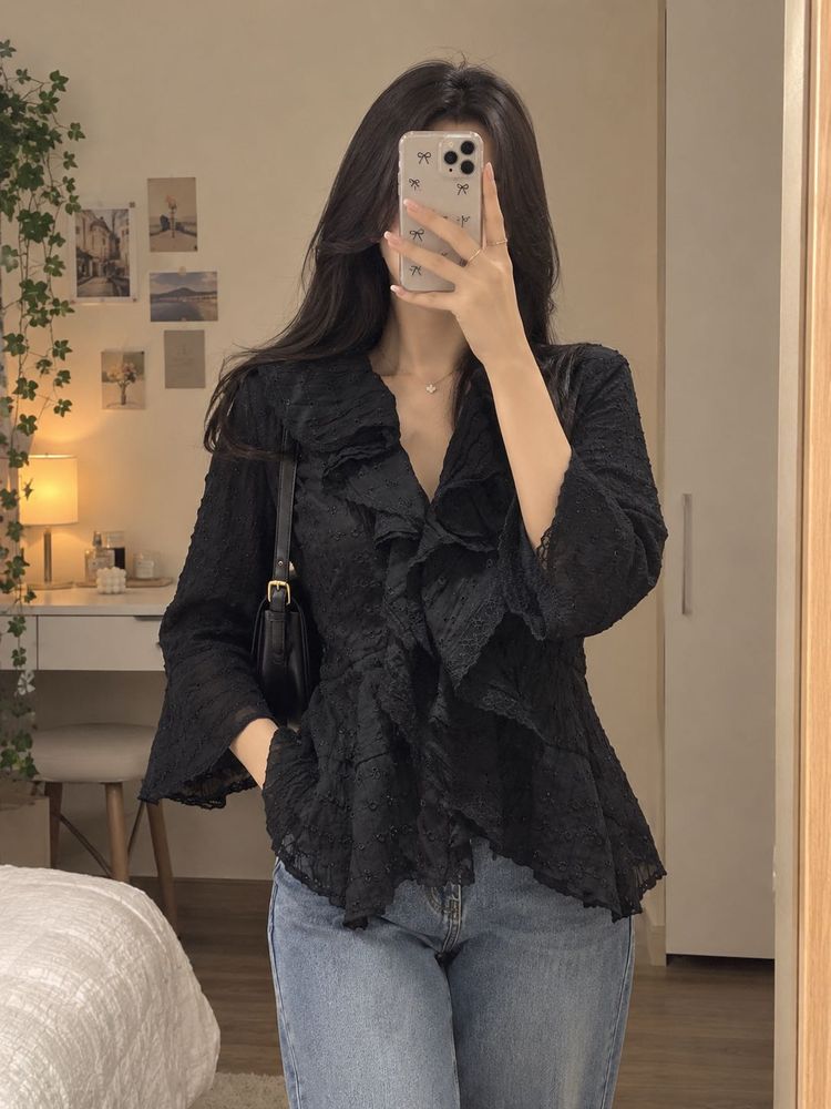 Elegant Black Ruffled Blouse