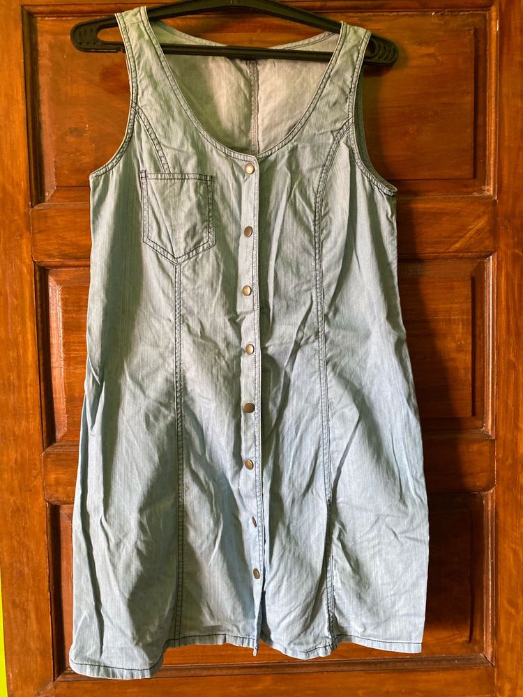 Light Wash Denim Button-Up Dress