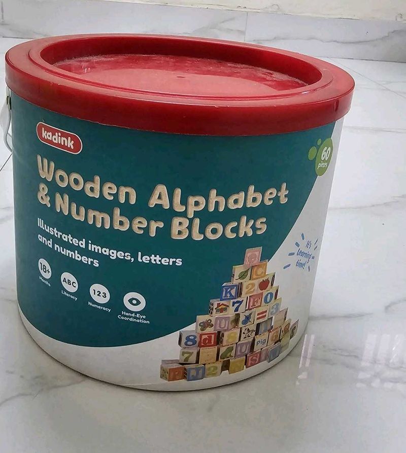 Kadink Wooden Alphabet Number Blocks with Box