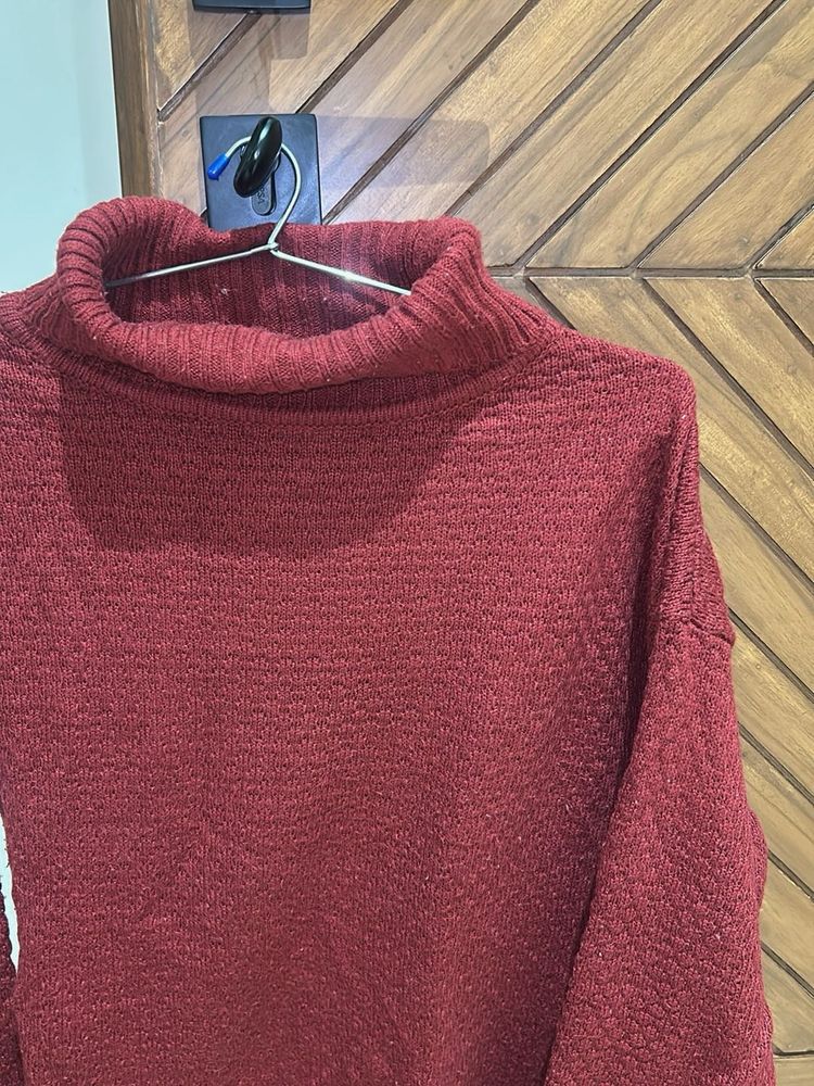Burgundy Turtleneck Knit Sweater