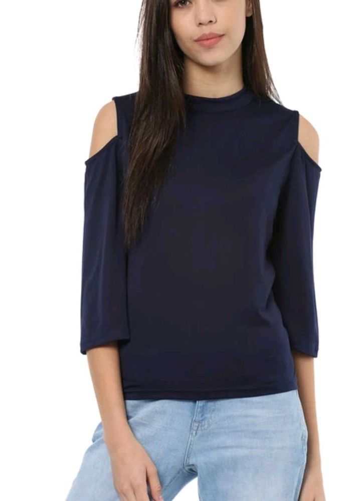 Navy Cold Shoulder Top
