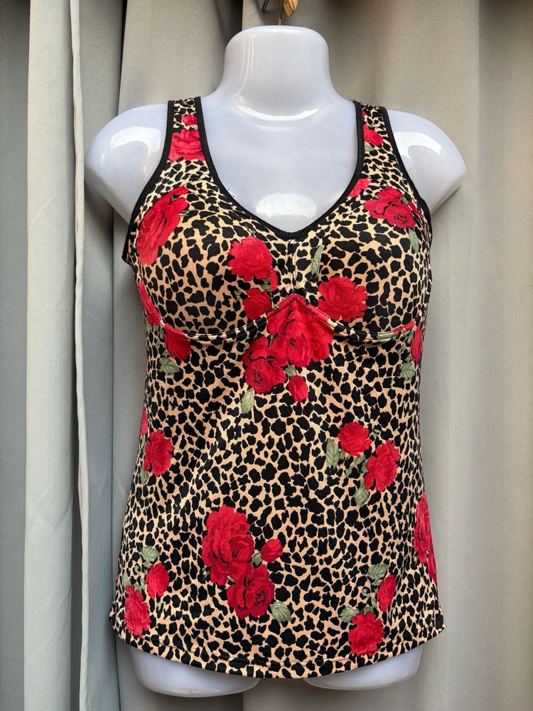 Y2K Leopard Rose Tank Top