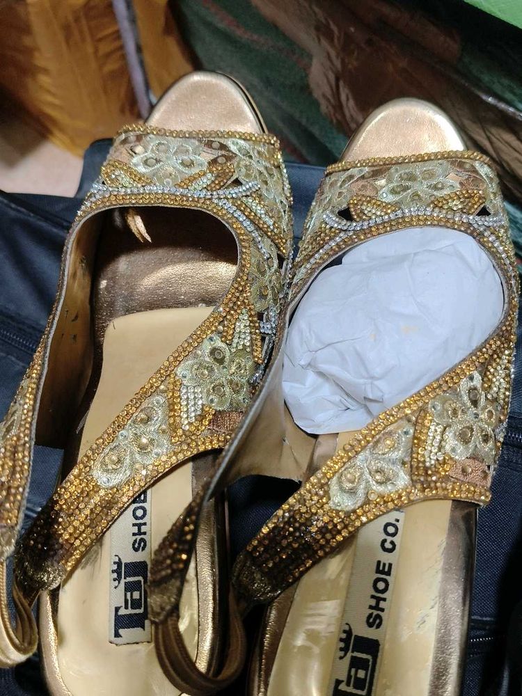 Elegant Embellished Gold Heels