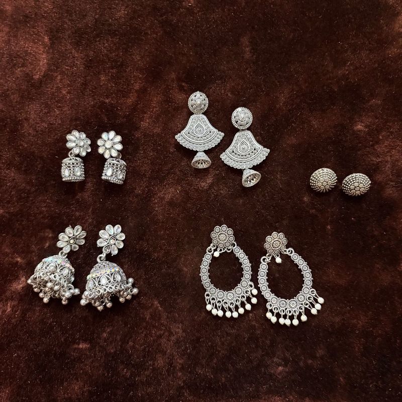 Set of 5 Oxidized Silver Earrings
