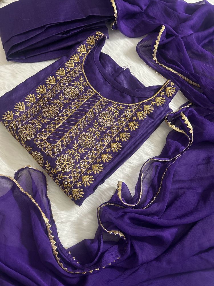 Elegant Purple Embroidered Suit Set