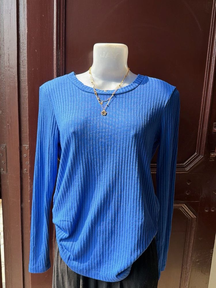 Bright Blue Ribbed Long Sleeve Top