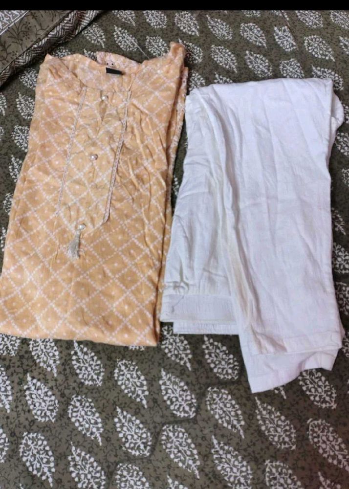 Peach Printed Kurta with White ant