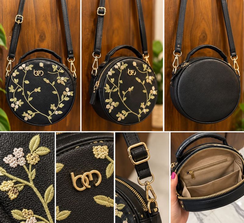 Embroidered Round Crossbody Bag