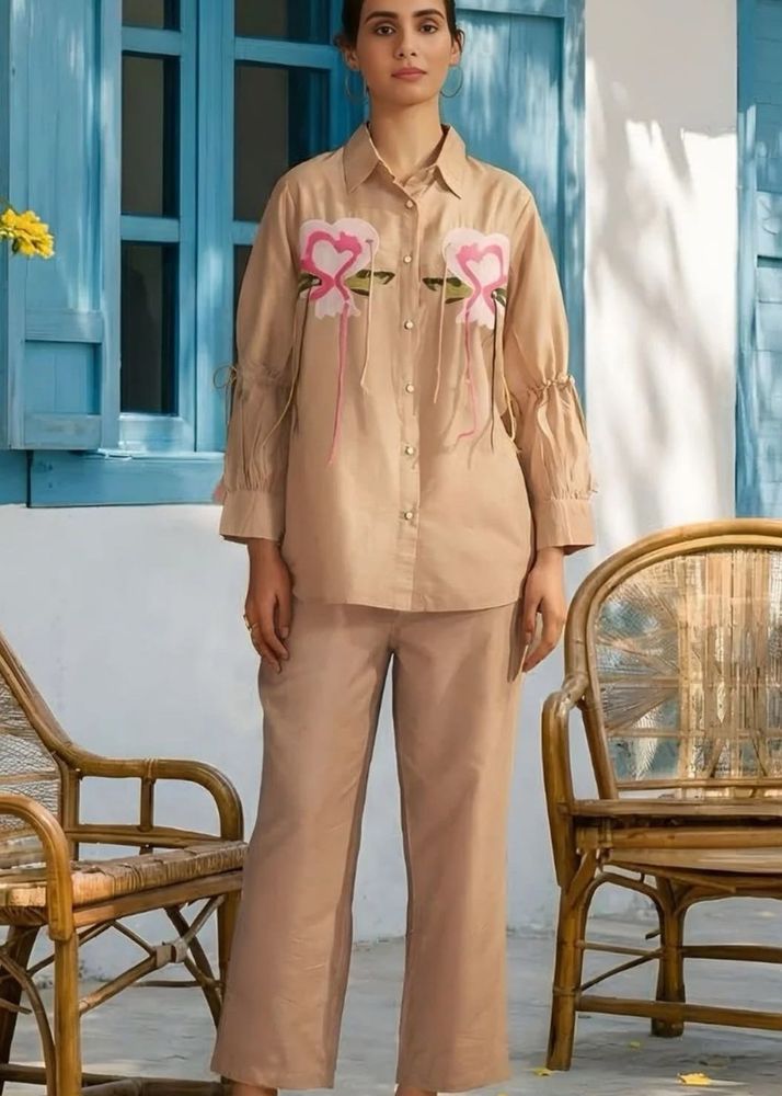 Designer Beige Kurta Set with Floral Motif
