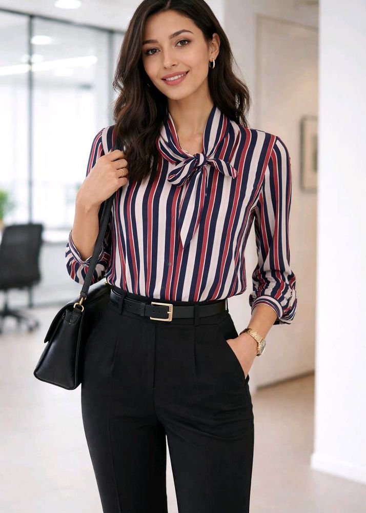🆕️ Max Striped Tie Neck Top