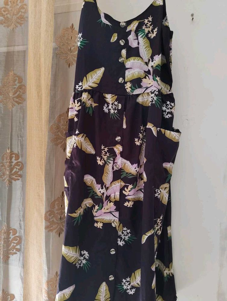 Tropical Print Button-Up Sundress