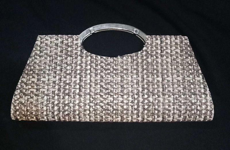 Woven Clutch with Metal Handle
