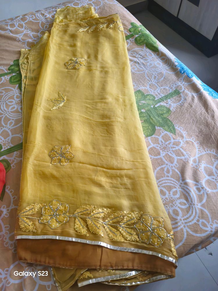 Pastel Yellow Gotta Patti Work Heavy Saree ❤️