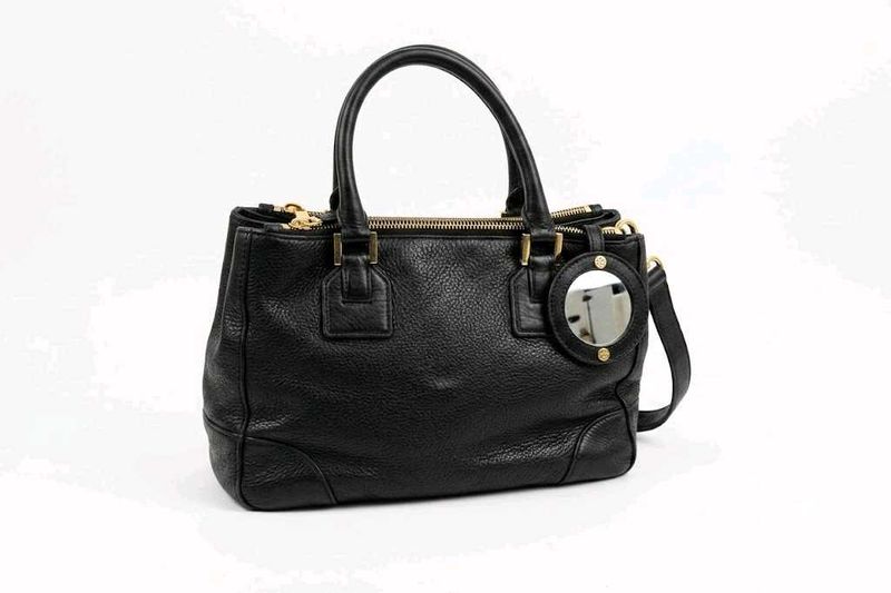 Black Structured Satchel Handbag with Gold-Tone Ha